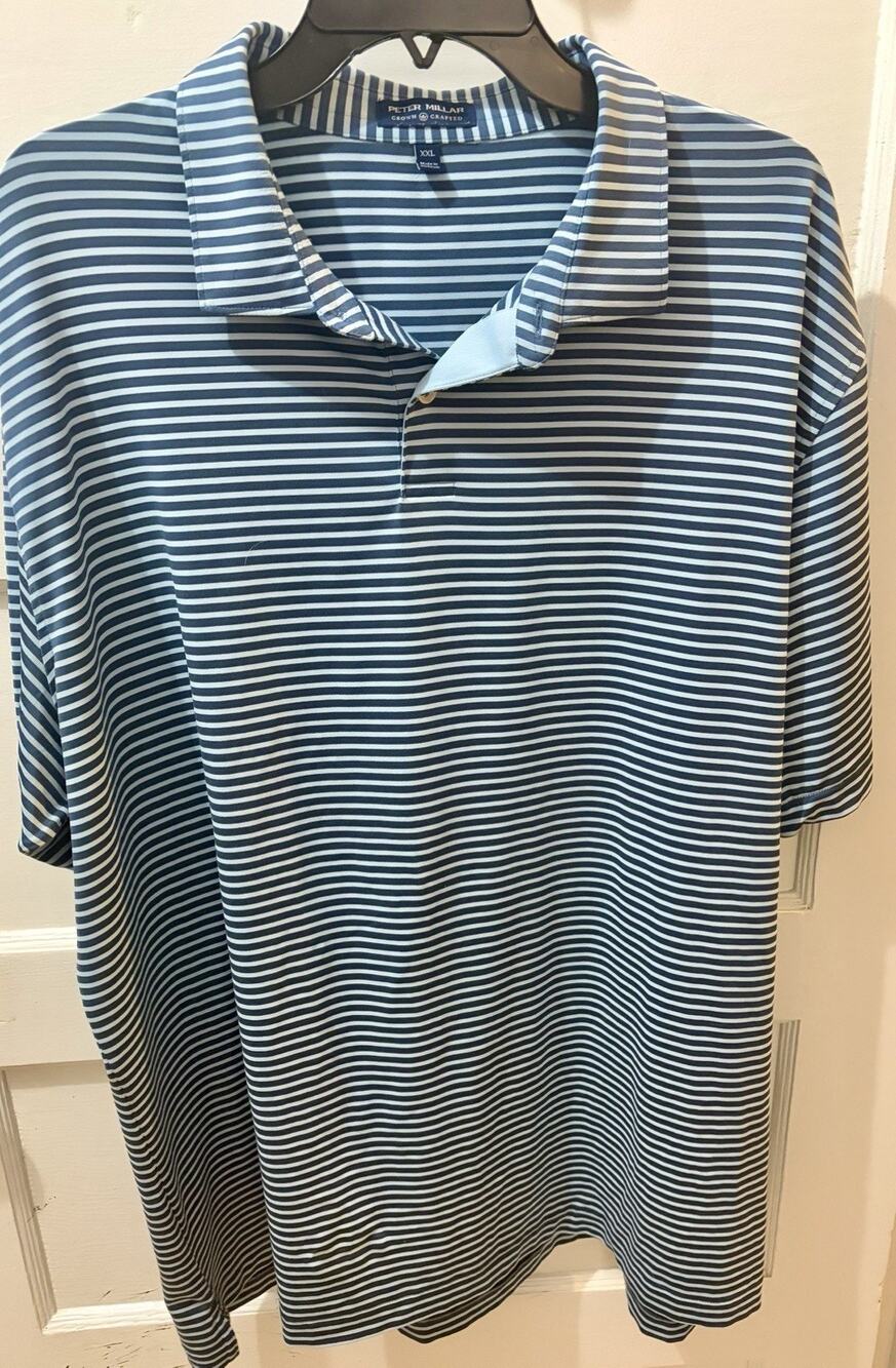 X10- Peter Millar Crown Crafted Blue Striped Polo Shirt - 2XL